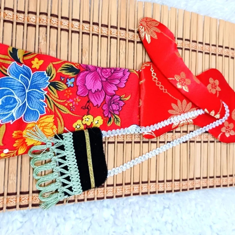 (2) Rare Vintage Bamboo Applique Geisha Girl Wall Scroll Set